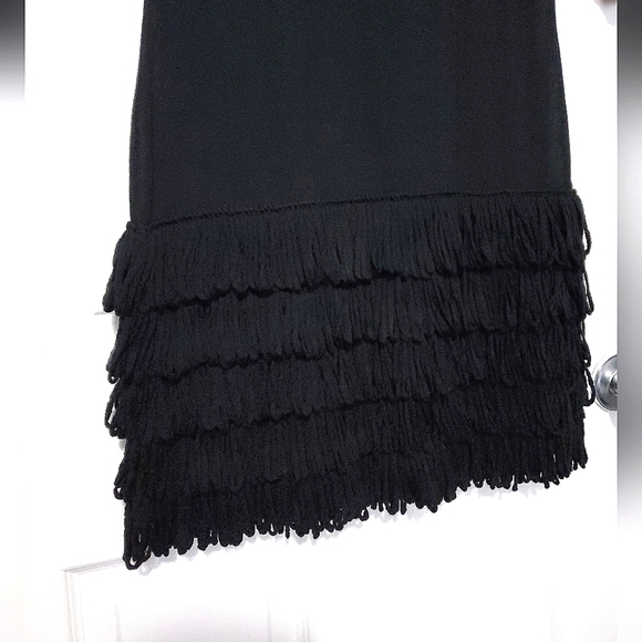 Calvin Klein wool blend black sweater dress looped fringe bottom Small S - Picture 3 of 11
